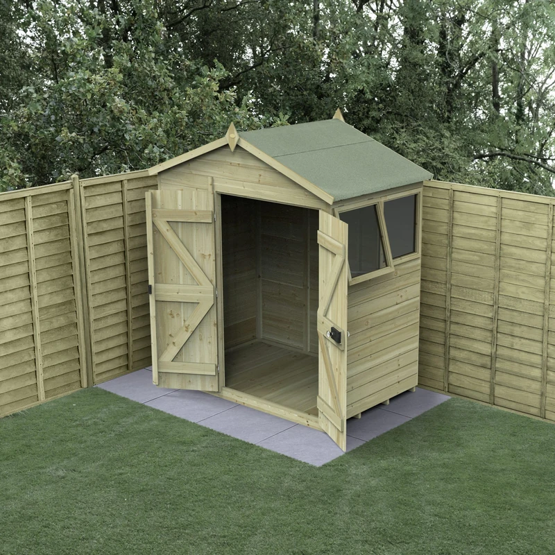 Forest Garden 6x4 Wooden Apex Shed|2 Windows|1 Opening|Timberdale Outdoor Storage with Floor| 25 Yr Anti-Rot Protection