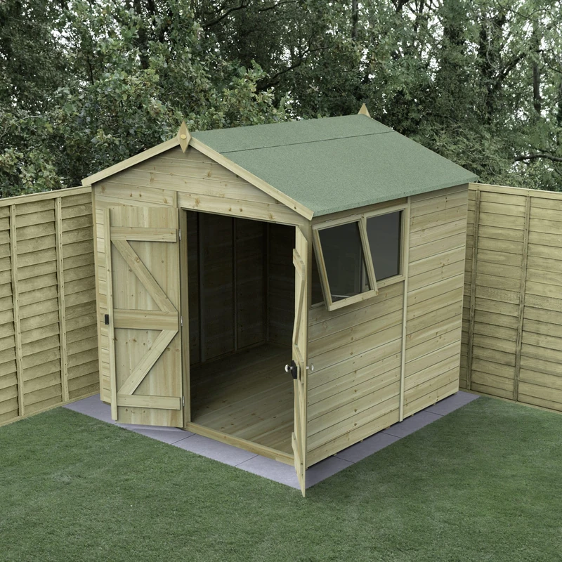 Forest Garden 7x7 Wooden Apex Shed|Double Door|2 Windows|1 Opening |Timberdale Outdoor Storage with Floor| 25 Yr Anti-Rot Protection
