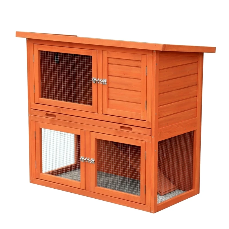 Outdoor Rabbit Hutch | 2-Tier Pent Roof Guinea Pig Cage | Wooden Small Animal Home | Medium – 104 x 52 x 92 cm