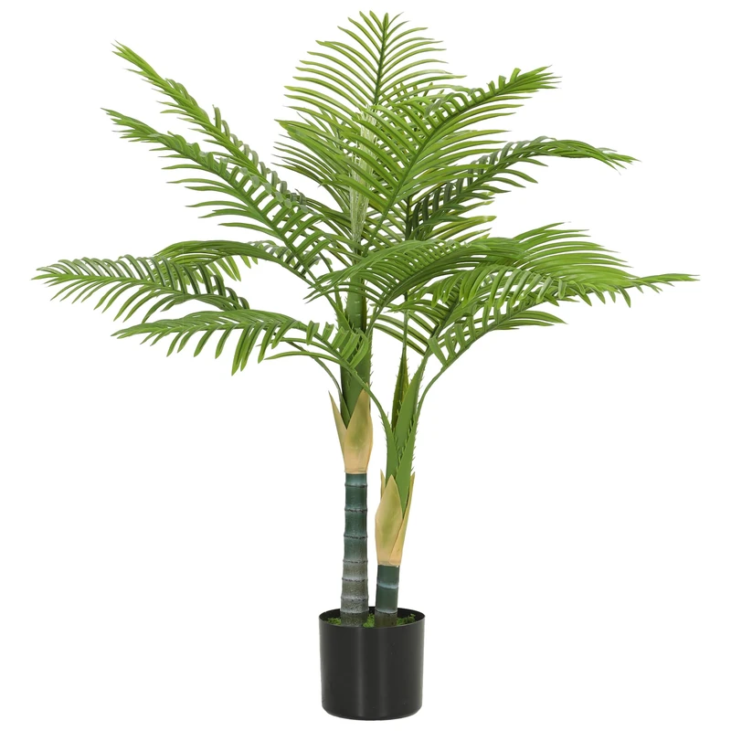 HOMCOM 120cm Artificial Palm Tree with 14 PEVA Leaves in Pot, Decorative Artificial Plant with UV-resistant and Moss Effect, Fake Plant for Home Office Decor, Green - Image 1