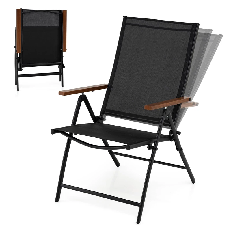 FANTASK Garden Chairs, Weatherproof Set of 2, Folding High-Backed Chairs with 5-Way Adjustable Backrest, Folding Chairs up to 150 kg Load Capacity, Patio Chairs for Garden, Patio, Balcony