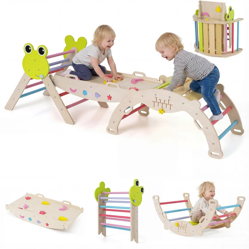 GYMAX Kids Climbing Set 7 in 1 - Wooden Toddler Climber
