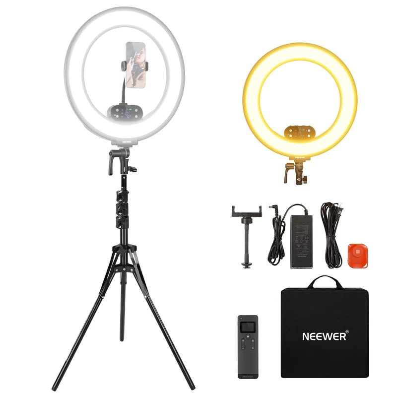 NEEWER 18" Ring Light, Wireless Professional Edge Lit Lighting with Tripod Stand, 45W 2900K-7000K CRI97+, 14.4V 3500mAh Battery, Phone Selfie Video Makeup Studio Streaming Photography, RB18B - Image 1