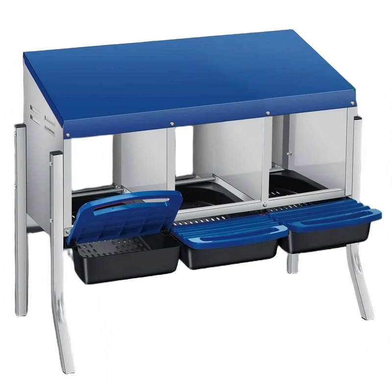 Garvee Nest for Laying Hens in Galvanised Metal, 3 Compartments with Independent Stand and Removable Tray, Roll-away Design for Clean Egg Collection, Easy to Clean, 78 x 51 x 51 cm, Blue - Image 1