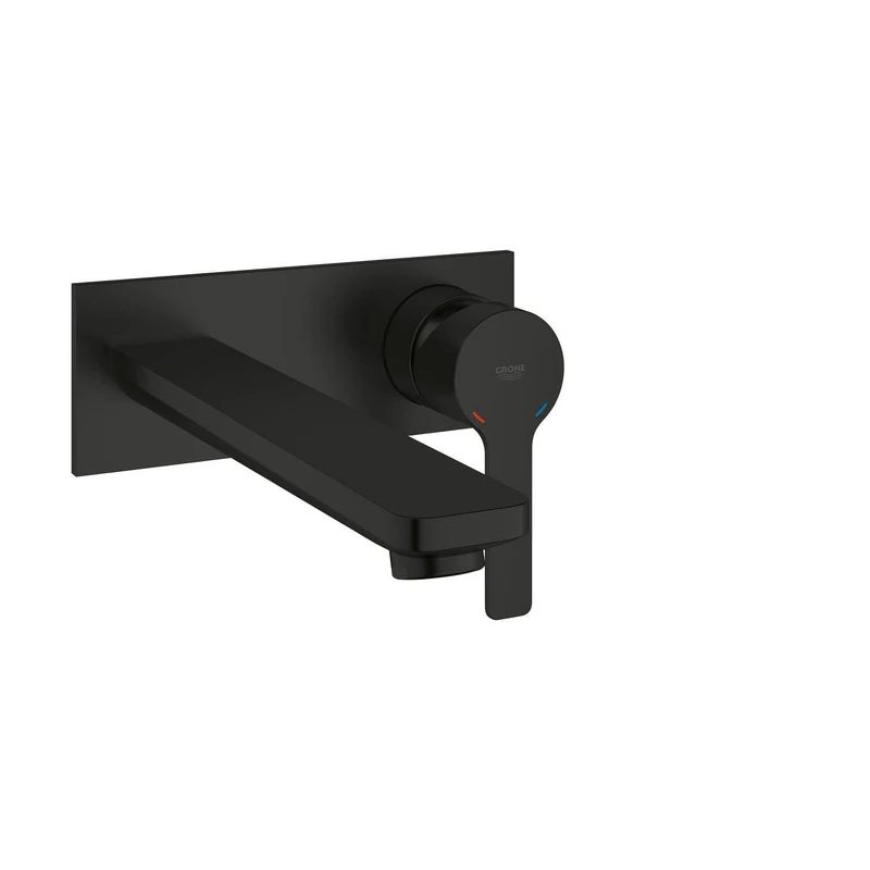 GROHE Lineare Wall-Mounted Two-Hole Basin Mixer Without Concealed Body (Tap with a Rectangular Spout Projection 207mm, Centre Distance 110 mm, Water Saving Mousseur 5 l/min), Matt Black, 234442431