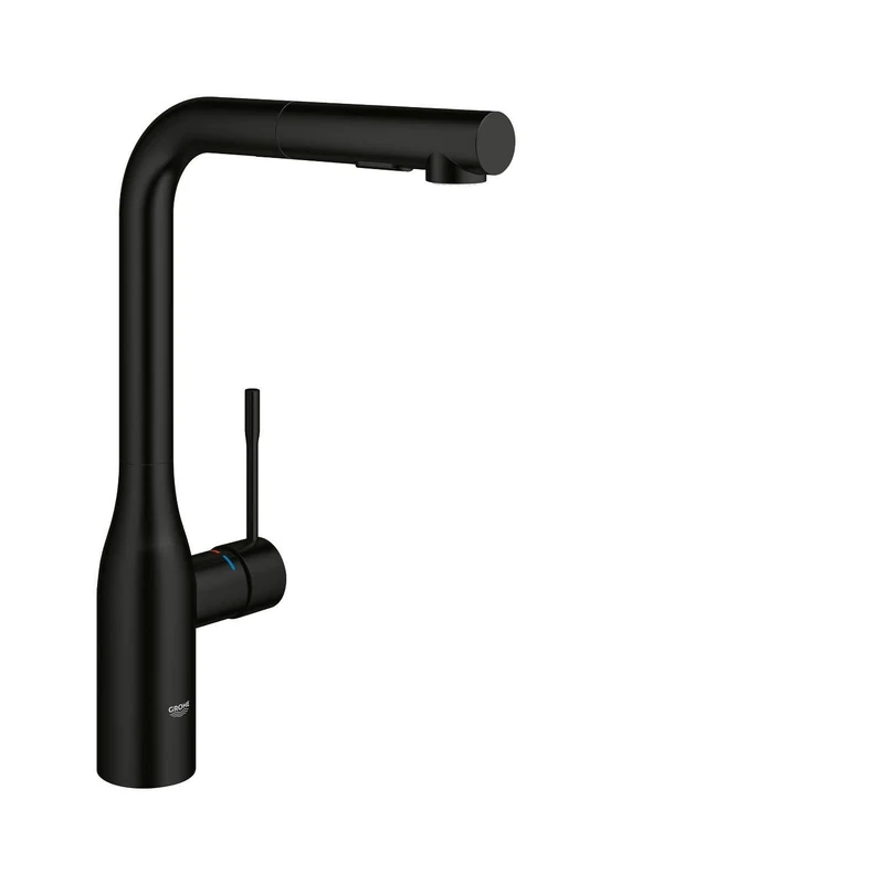 GROHE Essence Pull-Out Kitchen Tap (High L-Spout, Dual Spray Laminar and Jet, 360° Swivel Range, 28 mm Ceramic Cartridge, Protected Against Backflow, Tails 3/8 Inch), Matt Black, 302702430