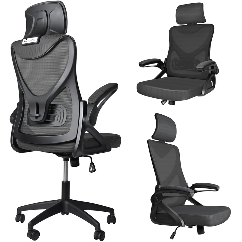 VOUNOT® Ergonomic Office Chair, High Back Mesh Desk Chair with Adjustable Lumbar Support & Headrest, Swivel Computer Chair for Home Office, Black