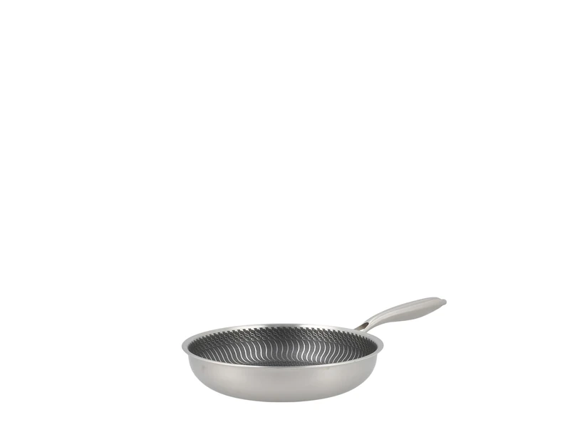 H&H Evolution Frying Pan 24 cm in Stainless Steel and Aluminium - Non-Stick Honeycomb Coating, Induction Base, Ergonomic Insulating Handle, Suitable for All Hobs