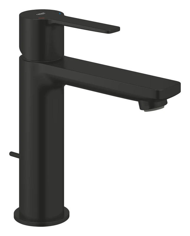 GROHE Lineare Single-Lever Basin Mixer Tap with Pop-Up Waste Set (Size 180mm, 28 mm Ceramic Cartridge, Water Saving Mousseur 5.7 l/min, Tails 3/8 Inch), Matt Black, 321142431
