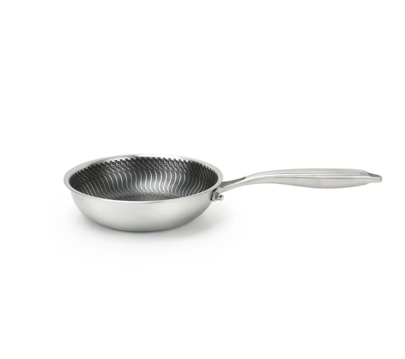H&H Evolution 26 cm Stainless Steel and Aluminium Frying Pan - Non-Stick Honeycomb Coating, Induction Base, Ergonomic Insulating Handle, Suitable for All Hobs