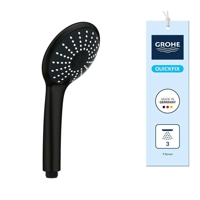 GROHE Vitalio Joy 110 - Hand Shower 11 cm with 3 Spray Options (Rain, Massage, SmartRain), Anti-Limescale System, Universal Mounting System, Water Saving 9.5 l/min Flow Limiter, Matt Black, 273192430 - Image 1