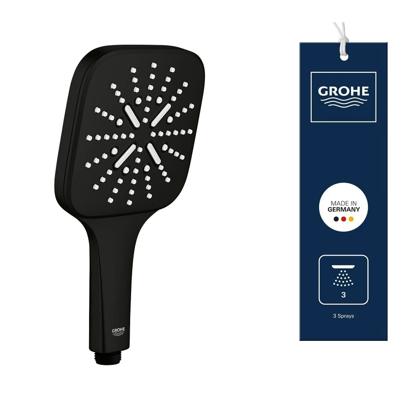GROHE Vitalio 130 SmartActive Cube - Hand Shower 13cm (Push Button with 3 Spray Selection, Water Saving, Anti-Limescale System, Universal Mounting System), Matt Black, 265952430 - Image 1
