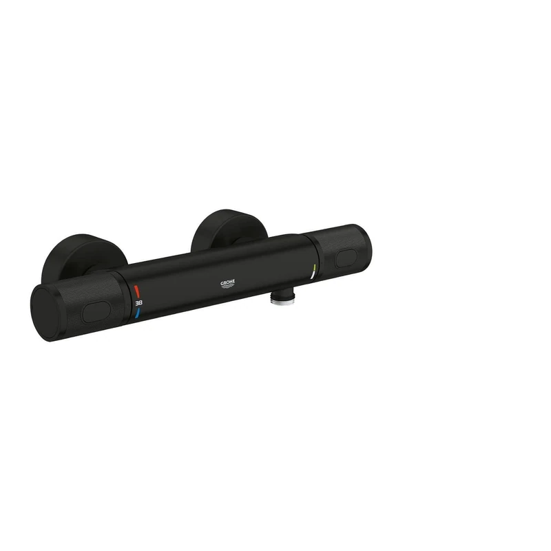 GROHE Precision Feel - Wall Mounted Exposed Thermostatic Cooltouch Shower Mixer (Knurl Grip, Safety Button at 38°C, EcoButton, Metal Escutcheon), Matt Black, 347902430