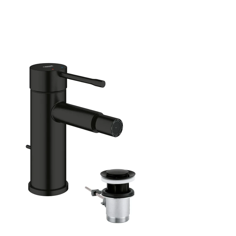 GROHE Essence Bidet Mixer Tap with Pop-Up Waste Set (Metal Lever, 28 mm Ceramic Cartridge, Ball-Joint Mousseur, 3/8 Inch Tails), Matt Black, 329352431 - Image 1