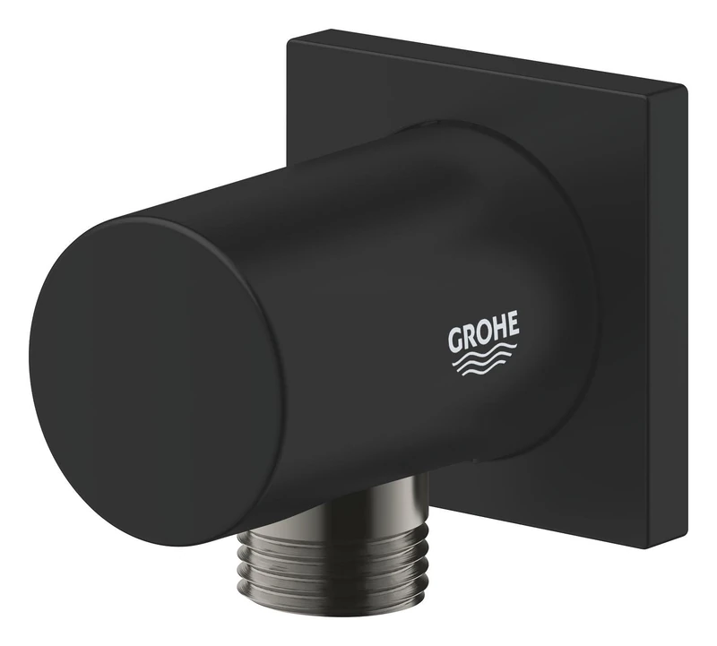GROHE Rainshower Shower Outlet Elbow, Male Connection Thread 1/2 Inch, Square Escutcheon, Protected Against Backflow, Matt Black, 270762430 - Image 1