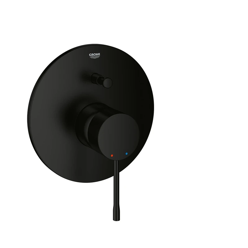 GROHE Essence Wall Mounted Bath/Shower Mixer Trim (Metal Lever and Escutcheon, with Automatic Bath/Shower Diverter, Concealed Body Not Included, Min. Pressure 1.0 Bar), Matt Black, 192852431