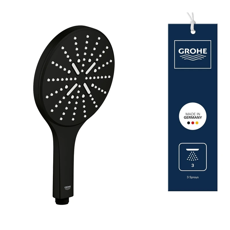 GROHE Vitalio 150 SmartActive - Hand Shower 15 cm (Push Button with 3 Spray Selection, Water Saving, Anti-Limescale System, Universal Mounting System), Matt Black, 265972430 - Image 1