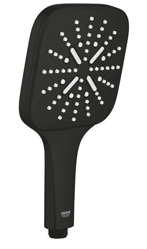 GROHE Rainshower 130 SmartActive Cube Hand Shower (3 Spray Patterns: Rain, Jet & ActiveMassage, Showering Spray Selection Via Push of a Ring, Universal Mounting System), Matt Black, 265822430 - Image 1