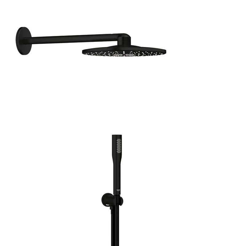 GROHE Precision SmartControl - Concealed Shower System with 3 Valves Thermostat (SmartActive 31 cm Head Shower 2 Sprays, Stick Hand Shower 1 Spray, Hose 1.5 m, Circular Trim), Matt Black, 348742430