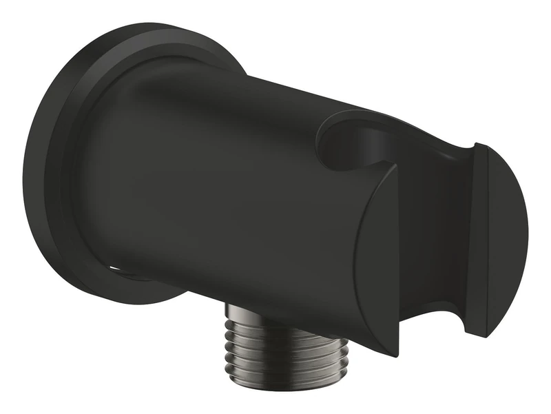 GROHE Rainshower Shower Outlet Elbow with Wall Shower Holder, Round Escutcheon, Ø 48 mm, Male Connection Thread 1/2 Inch, Metal Body, Protected Against Backflow, Matt Black, 266582430