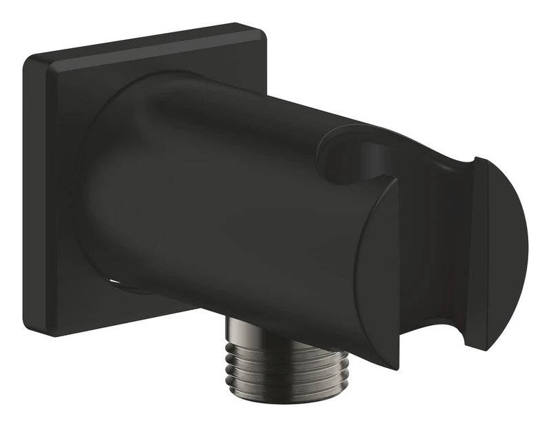 GROHE Rainshower Shower Outlet Elbow with Wall Shower Holder, Square Escutcheon, 48 x 48 mm, Male Connection Thread 1/2 Inch, Metal Body, Protected Against Backflow, Matt Black, 266592430 - Image 1