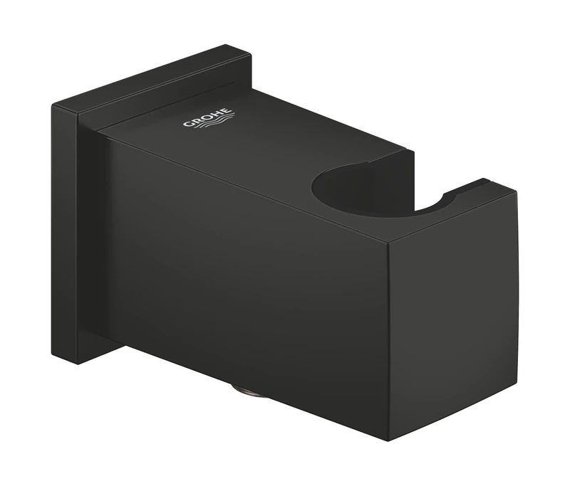GROHE Euphoria Cube Shower Outlet Elbow with Wall Shower Holder, Male Connection Thread 1/2 Inch, Protected Against Backflow, Matt Black, 263702430