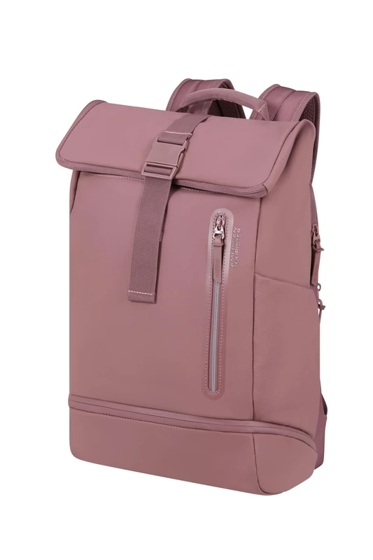 American Tourister Urban Tide - Rolltop Laptop Backpack 15.6", Water-Repellent Business & Travel Backpack with Shoe/Clothing Compartment, for Office, School & University - Pink (Galactic Mauve)
