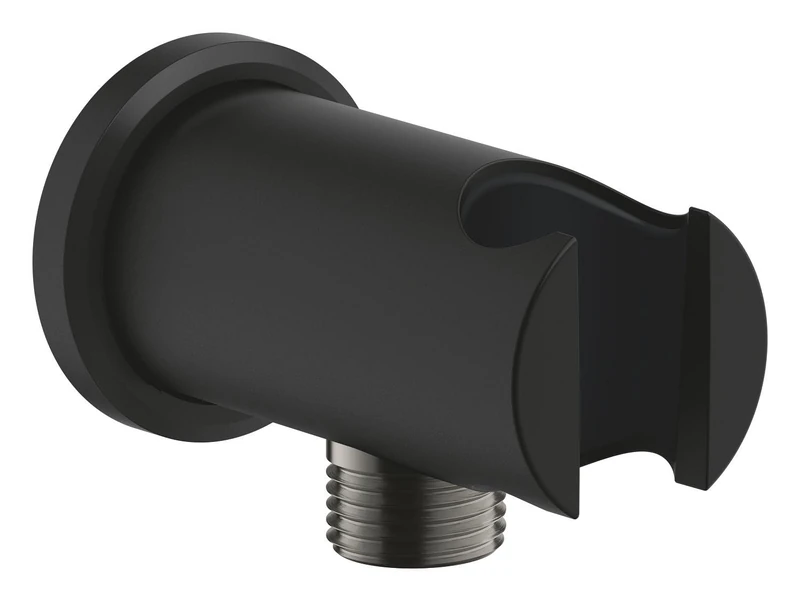 GROHE Rainshower Shower Outlet Elbow with Wall Shower Holder, Round Escutcheon, Ø 48 mm, Male Connection Thread 1/2 Inch, Metal Body, Protected Against Backflow, Phantom Black, 26658KF0