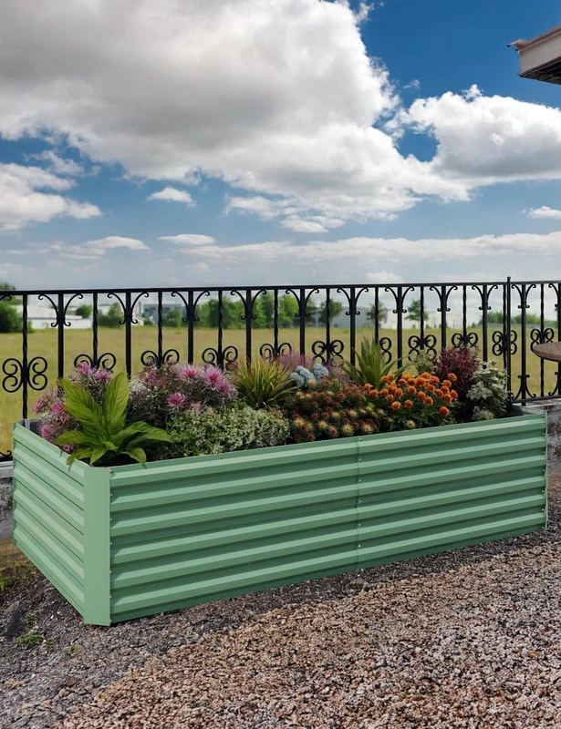 GarveeHome Large Galvanised Steel Raised Planter, Square Vegetable Garden with Open Bottom, Durable & Rustproof, Raised Bed/Garden Bed for Vegetables, Herbs, Flowers (180 x 90 x 60 cm, Green) - Image 1