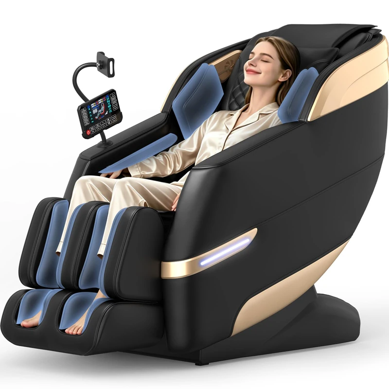 YONISEE 4D Full Body Massage Chair with SL-Track, Smart Shiatsu Massage Recliner with Voice Control & Bodyscan, Deep Neck Shoulder Back Calf & Foot Massage for Home Office (Black Glod)