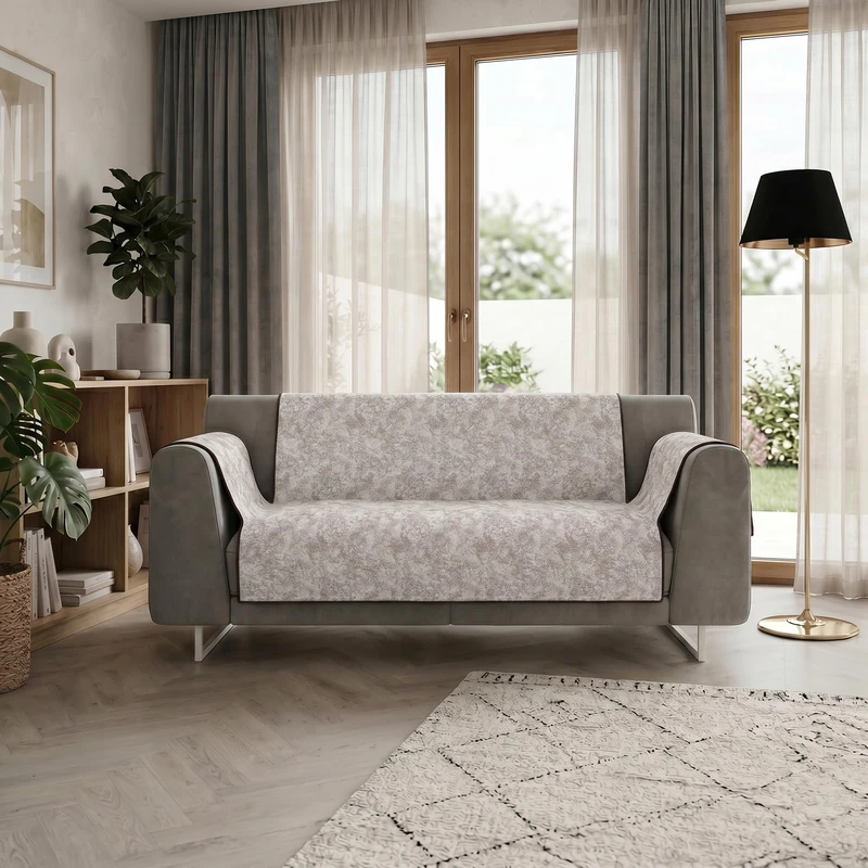 GLAMOUR Non-Slip Sofa Cover Made in Italy – 3 Seater Sofa Cover with Armrests, Seat 175 cm, Non-Slip Rubber Backing, Handmade Sofa Protector in Solid Colour – Brown