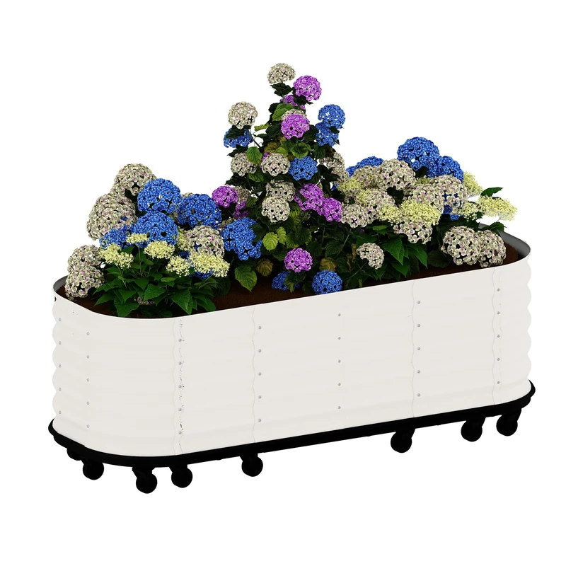 Large Galvanised Steel Raised Planter on Wheels, Raised Vegetable Garden with Water Reserve, Durable & Rustproof, Raised Tub/Square Vegetable Garden for Garden, Terrace, Balcony (195 x 60 x 50 cm - Image 1