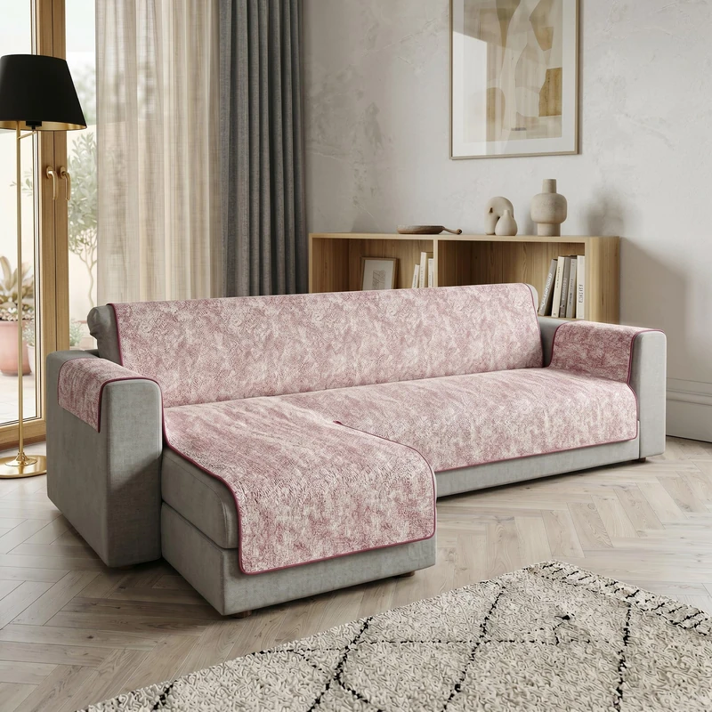 Glamour Left Peninsula Sofa Cover Made in Italy – Sofa Cover with Non-Slip Rubber Bottom and Armrests, Seat 290 cm, Handmade Sofa Protector Washable in Solid Colour – Burgundy - Image 1