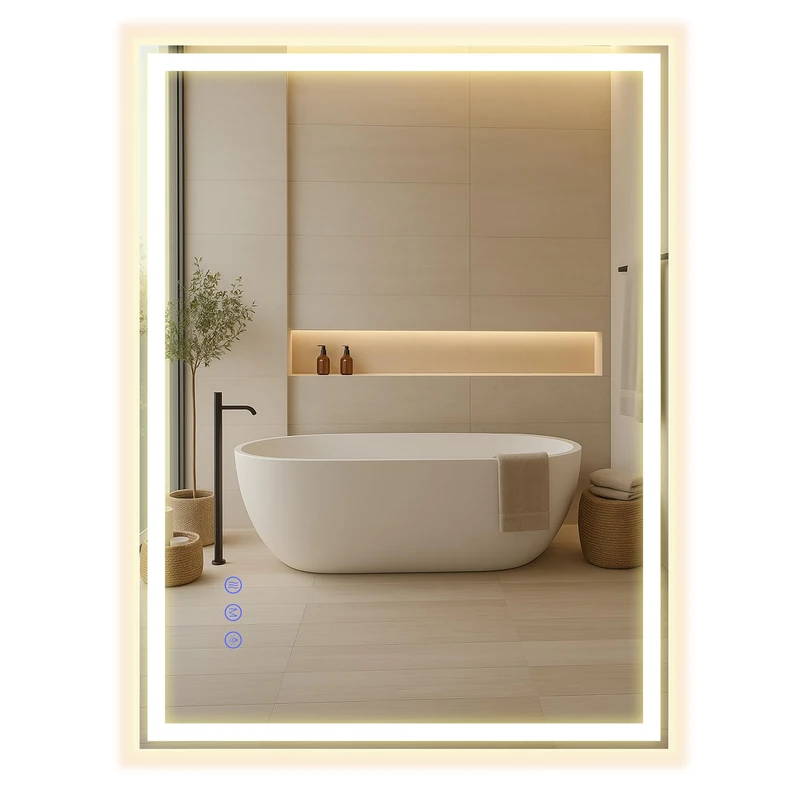 SONGMICS Bathroom Wall Mirror with Lighting, Rectangular Mirror, Anti-Fog Function, Adjustable Colour Temperature and Brightness, for Vanity Bedroom Bathroom, 80.7 x 60.7 cm, Matte White LWM210WC03