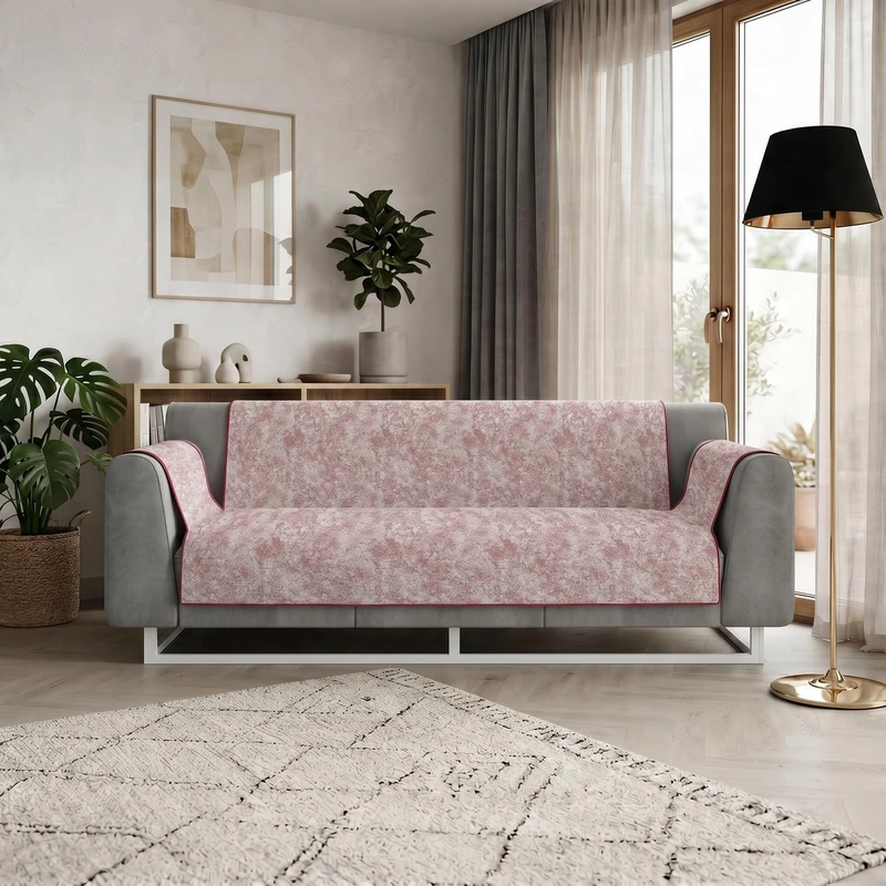 GLAMOUR Non-Slip Sofa Cover Made in Italy – 4 Seater Sofa Cover with Armrests, Seat 230 cm, Sofa Cover with Non-Slip Rubber Back, Handmade Solid Colour Sofa Protector – Burgundy - Image 1