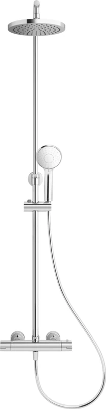 Jacob Delafon - Camille Thermostatic Mixer Shower Column - Round Rain Spray Head 20 cm - Round Shower Head 10.5 cm 3 Jets - Adjustable Fixing Hooks - Chrome - E41454-CP