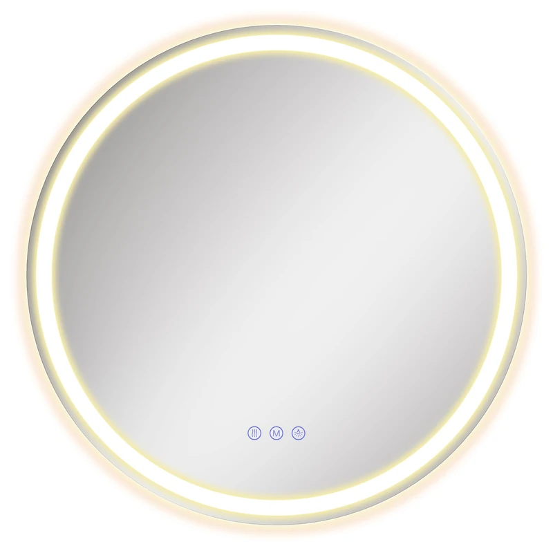 SONGMICS Bathroom Wall Mirror with Lighting, Round Mirror, Anti-Fog Function, Adjustable Colour Temperature and Brightness, for Vanity Bedroom Bathroom, 51 cm, Matte White LWM213WC03