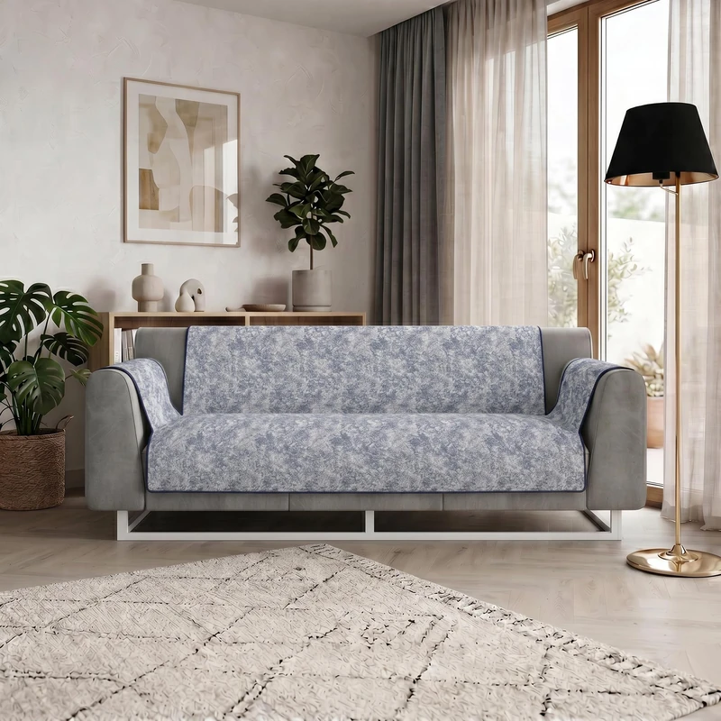 GLAMOUR Non-Slip Sofa Cover Made in Italy – 4 Seater Sofa Cover with Armrests, Seat 230 cm, Sofa Cover with Non-Slip Rubber Base, Handmade Solid Colour Sofa Protector – Dark Blue - Image 1