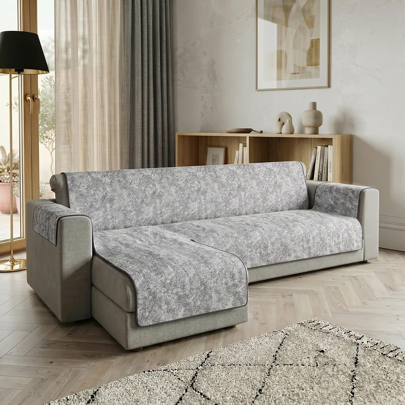 Glamour Left Peninsula Sofa Cover Made in Italy – Sofa Cover with Non-Slip Rubber Bottom and Armrests, Seat 290 cm, Handmade Sofa Protector Washable in Solid Colour – Dark Grey - Image 1