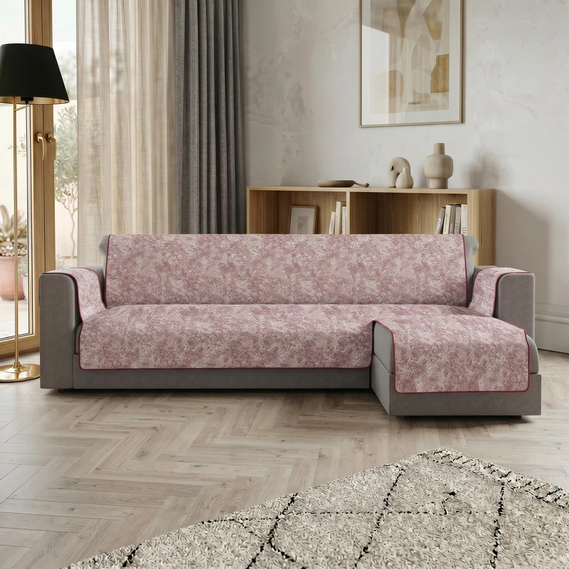 Glamour Sofa Cover Right Peninsula Made in Italy – Sofa Cover with Non-Slip Rubber Bottom and Armrests, Seat 240 cm, Handmade Sofa Protector Washable in Solid Colour – Burgundy - Image 1