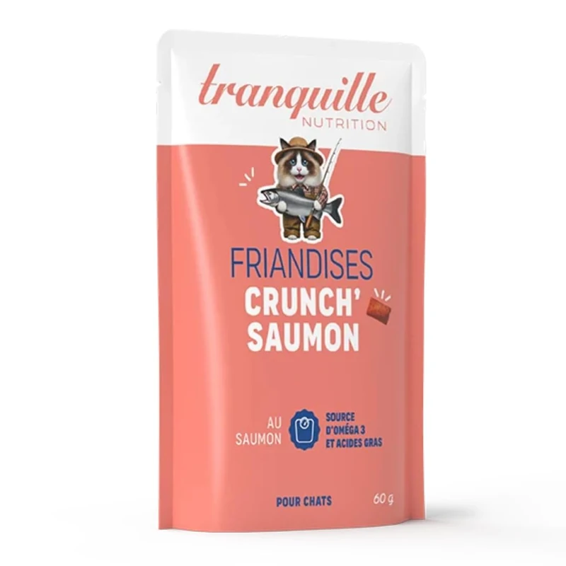 Tranquille Crunch' Salmon for Cats (Pack of 40 x 60g) | Treats Rich in Omega 3 & Fatty Acids | Healthy Skin & Shiny Coat | Joint & Brain Support | Cat Dry Food