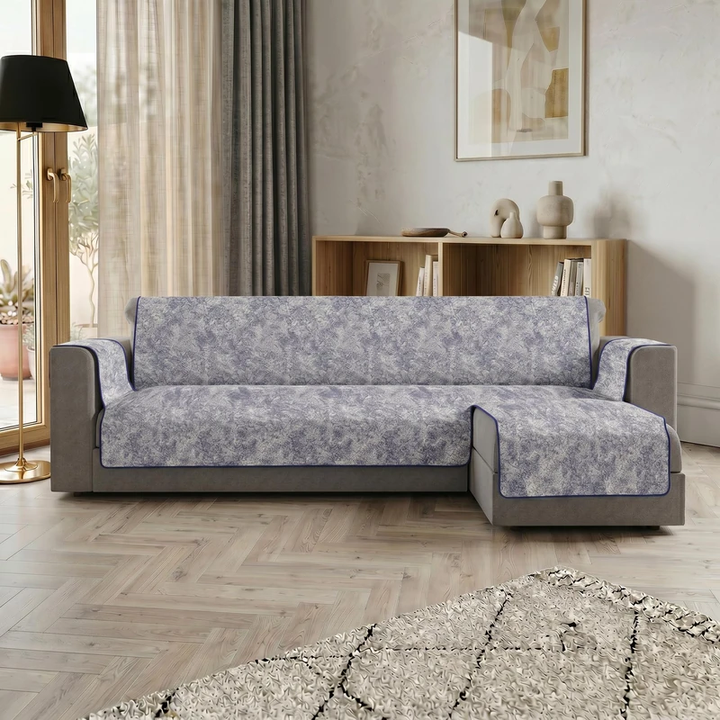 Glamour Right Peninsula Sofa Cover Made in Italy – Sofa Cover with Non-Slip Rubber Bottom and Armrests, Seat 240 cm, Handmade Sofa Protector Washable in Solid Colour – Dark Blue - Image 1