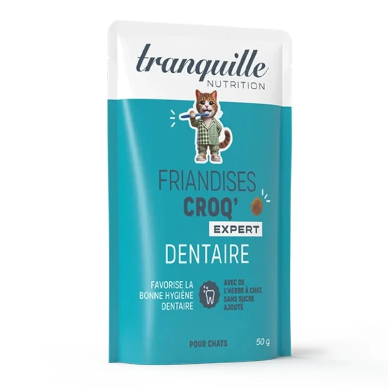 Tranquille Croq' Expert Dental Cat (Pack of 40 x 50g) | Sugar-free Dental Treats | Plaque & Tartar Reduction | with Chicken & Catnip | Cat Food