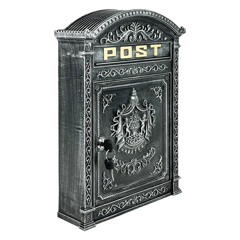 Relaxdays Antique-looking Letterbox, 44.5 x 31 x 9.5 cm, Outdoor, Wall-Mount Mailbox, Cast Aluminium, DIN A4 Letters