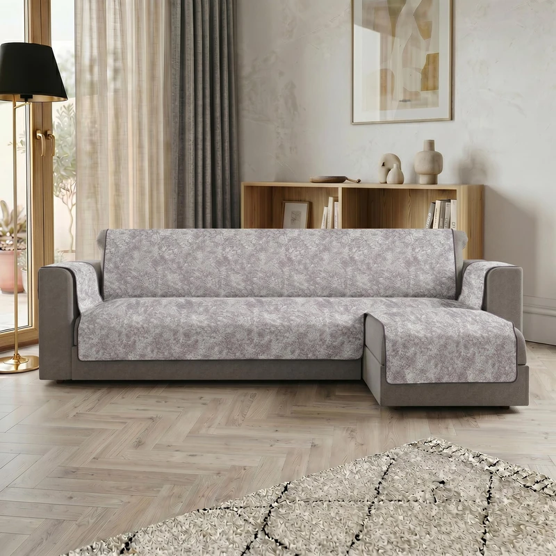 Glamour Right Peninsula Sofa Cover Made in Italy – Sofa Cover with Non-Slip Rubber Bottom and Armrests, Seat 290 cm, Handmade Sofa Protector Washable in Solid Colour – Dark Grey - Image 1