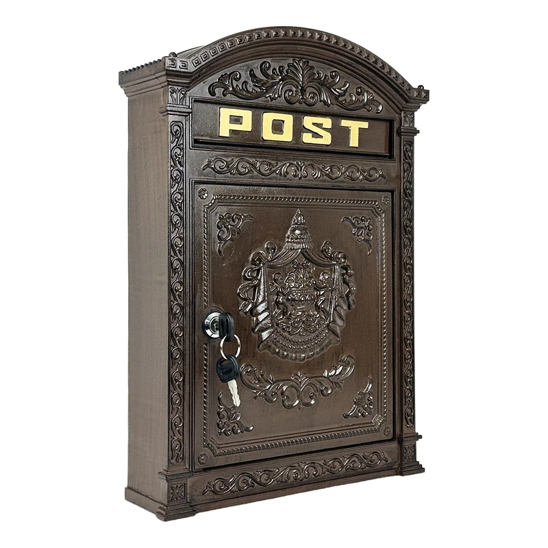 Relaxdays Antique-looking Letterbox, 44.5 x 31 x 9.5 cm, Outdoor, Wall-Mount Mailbox, Cast Aluminium, DIN A4 Letters