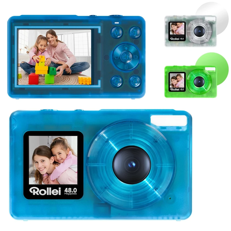 Rollei Compactline Pocket Transparent Blue Digital Camera 48MP 4K with Dual Screen Digital Zoom 18X Compact Camera, Camera, Digital Camera, Camera