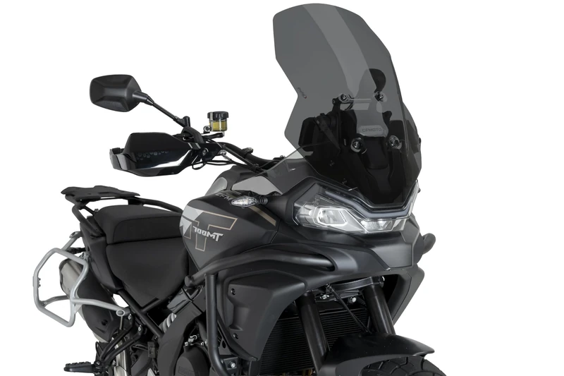 Puig 22837F Touring Screen tall and aerodynamic in 4 mm CN acrylic with rounded profile, flat upper section and deflectors improving protection, Dark Smoke