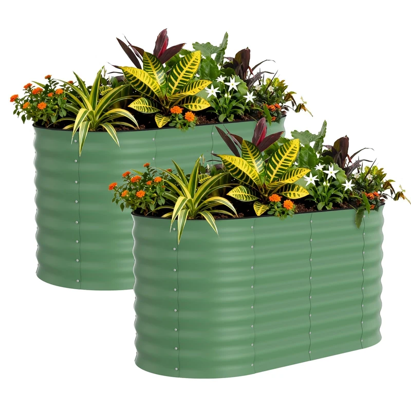 Set of 2 Large Galvanised Steel Raised Garden Vegetable Garden Garden with Open Bottom, Durable & Rust-Proof, Raised Bed for Growing Vegetables, Herbs, Flowers (120 x 60 x 60 cm, Green)