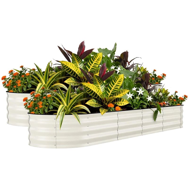 Set of 2 Large Galvanised Steel Raised Garden Vegetable Garden Garden with Open Bottom, Durable & Rust-Proof, Raised Bed for Growing Vegetables, Herbs, Flowers (240 x 60 x 45 cm, White)
